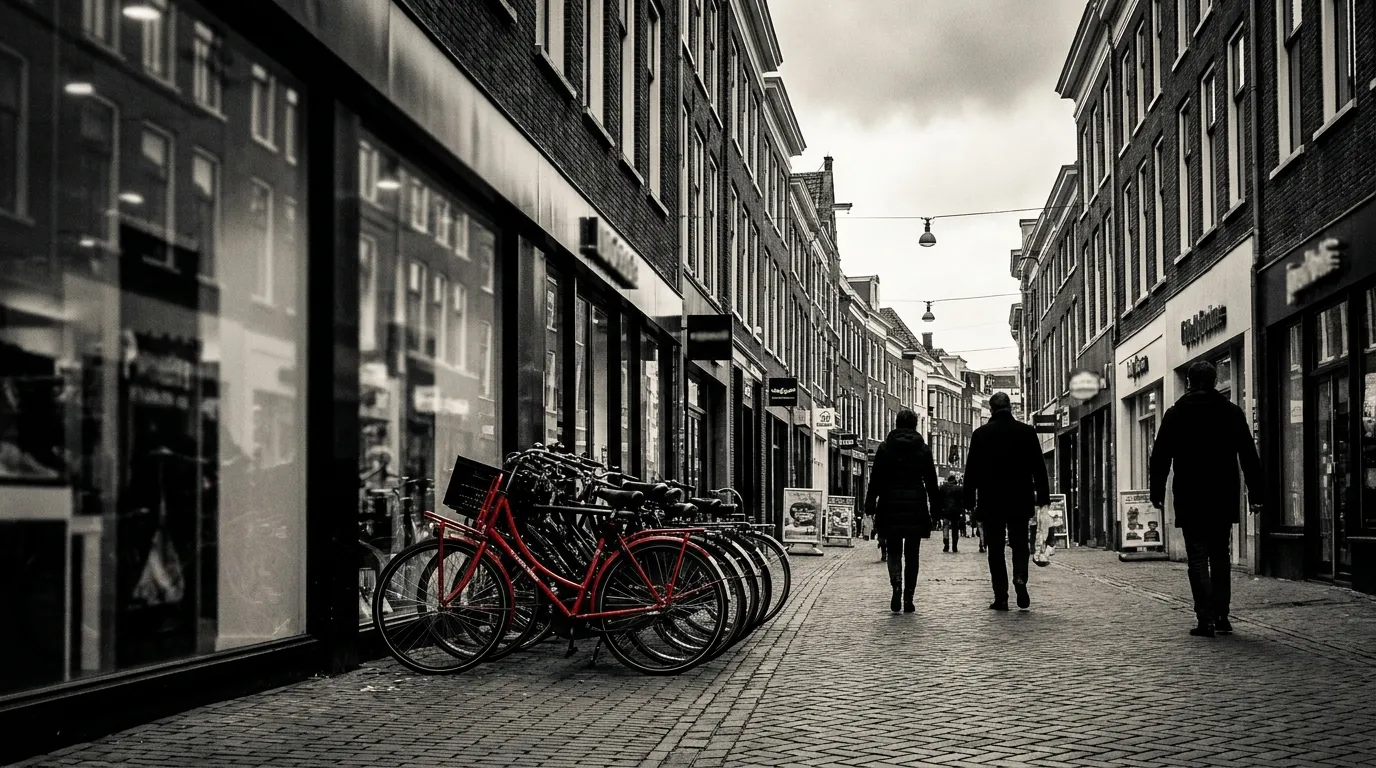 Een winkelstraat in een Nederlandse binnenstad